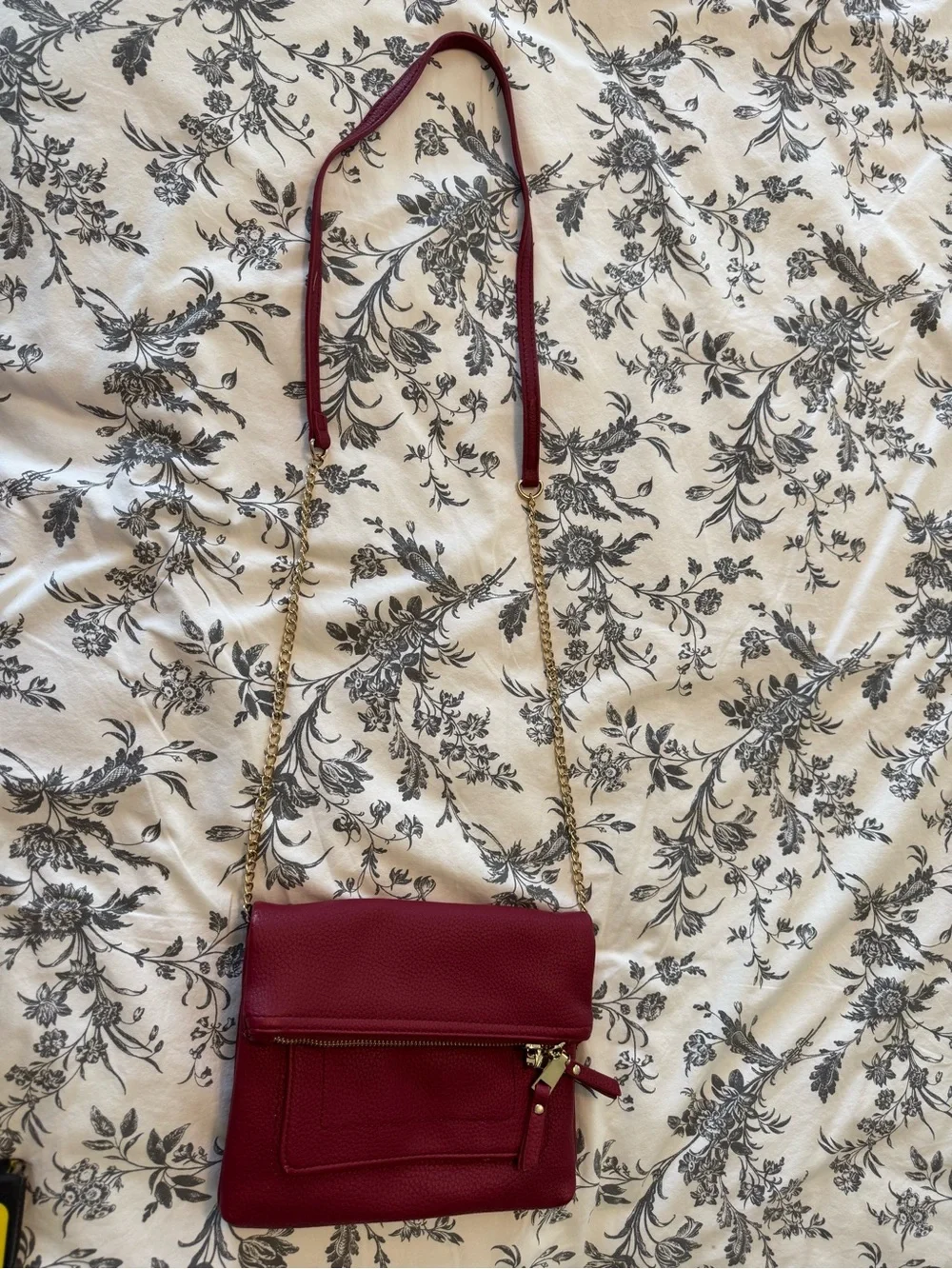 Miztique Wine Red Leather Crossbody with Gold Chain